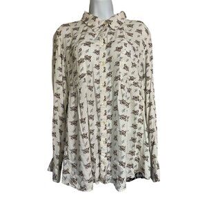 Style Co Womens Button Up Floral Print Shirt Size Large Sheer Rayon Lightweight